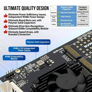 Tarjeta de expansión PCle 3.0 Quad M.2 NVMe, interfaz PCIe 3.0, admite transferencia de datos de alta velocidad para un rendimiento del sistema mejorado. Quad - Product Image 3