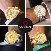 Montre mécanique automatique Seagull de luxe en or véritable pour homme, aiguilles lumineuses, acier inoxydable, étanche 30M