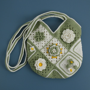 Bolso bandolera <span class=keywords><strong>de</strong></span> verano ligero tejido a mano, <span class=keywords><strong>de</strong></span> <span class=keywords><strong>punto</strong></span> para mujer, con estampado <span class=keywords><strong>de</strong></span> <span class=keywords><strong>flores</strong></span> a cuadros <span class=keywords><strong>de</strong></span> abuela - Product Image 1
