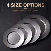 Assiette ronde à large bord en acier inoxydable rétro avec logo personnalisé, pour steak, pâtes, fruits, desserts, pour barbecue en plein air, buffet, vaisselle de table