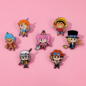 Insignes en métal d'anime de dessin animé de style japonais-Monkey D. Luffy, Ace-Broche en porcelaine émaillée d'une seule pièce, épingle de poitrine, accessoire - Product Image 5