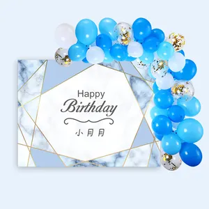 Biru indah hangat gaya pesta ulang tahun festival dekorasi balon poster latar belakang set