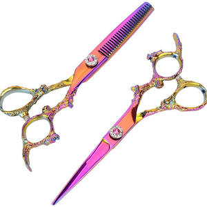 กรรไกรตัดผมด้ามจับลายมังกรหลากสี ขนาด 6 นิ้ว กรรไกรซอยผม ใช้ในร้านเสริมสวย สำหรับคนถนัดขวา ใบมีดสแตนเลส - Product Image 2