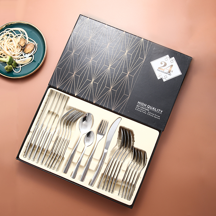 Высокое качество дома Ресторан столовые приборы зеркальная полировка свадебный подарок современный ложка набор 24 шт. набор столовых приборов из нержавеющей стали