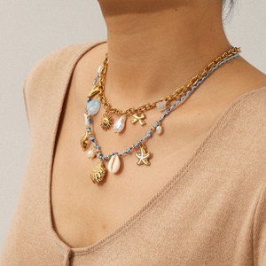 สร้อยคอแฟชั่นฤดูร้อน สร้อยคอจี้ สแตนเลส 316L เครื่องประดับชุบทอง 14k 18k PVD สร้อยคอเชือกฮาวายหลากสีสำหรับผู้หญิง - Product Image 3