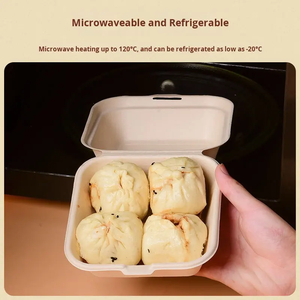 Kotak Hamburger Bagasse Sekali Pakai Biodegradable Tahan Air Kapasitas 450ml Dapat Digunakan di Microwave 120C Dapat Dibekukan -20C untuk Makanan Bawa Pulang - Product Image 5