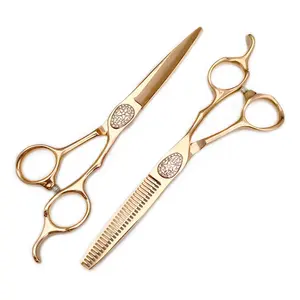6 polegadas 18K Real Gold Custom aço inoxidável JP Steel Hair Cutting Scissors Thinning Shears