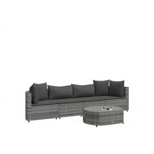 Gray Pe Rattan Patio <b>Sofa</b> <b>Set</b> Adjustable Feet Outdoor Garden <b>Sofa</b> Contemporary Design High Density Foam Cushions - Product Image 1