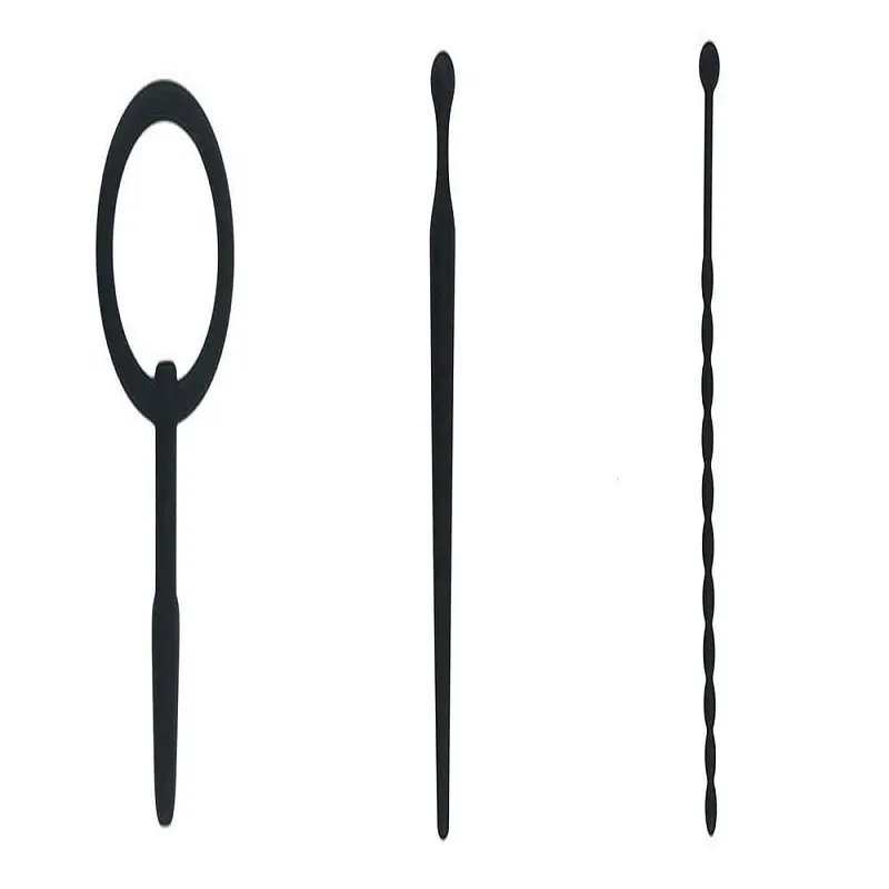 Soft Full set Black Silicone urethral penis plug BDSM adult game sex toys for male