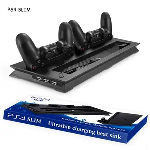משחק מסוף אנכי עמוד עם קירור מאוורר בקר מטען Dock ומשחק אחסון חריצים עבור פלייסטיישן 4 PS4 Slim