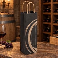 Sac cadeau en papier kraft pour bouteille de vin avec poignées torsadées, imprimé sur le devant, motif cercles de baril - Noir