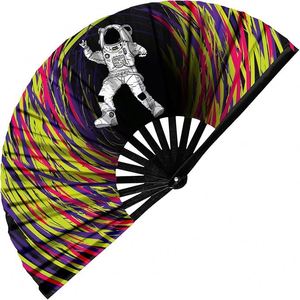 Abanico Plegable Grande de Bambú con Estampado de Astronauta, Abanico Colorido con Diseño de Remolino para Festivales de Música, Fiestas, Actuaciones y Decoración - Product Image 1