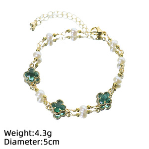 Original Green Four-leaf Clover Pearl Copper <b>Bead</b> <b>Bracelet</b> Women's 18k Real <b>Gold</b> Electroplated All-match High-end GB1267 Classic - Product Image 3