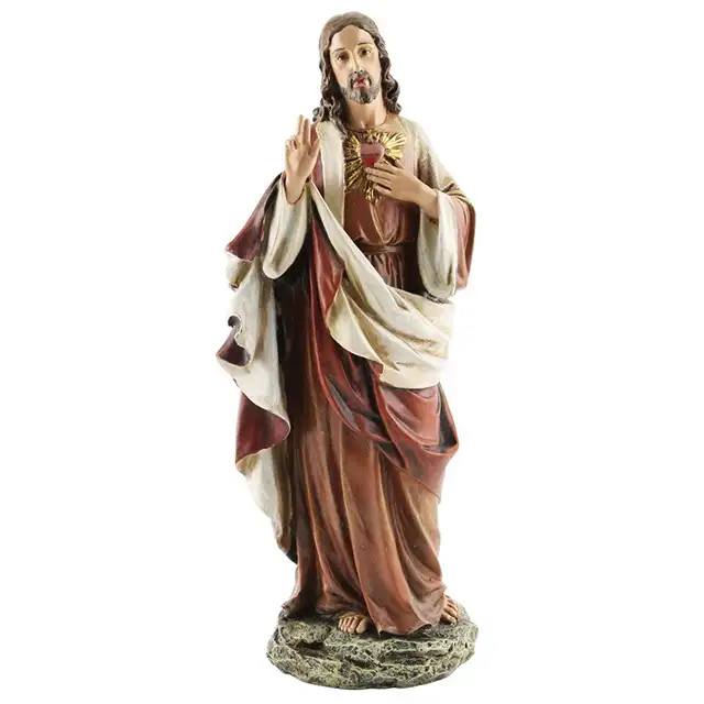 Özelleştirilmiş toptan el yapımı özel reçine İsa heykeli dini kutsal kalp İsa heykeli