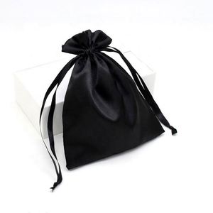 Sac à cordon en satin noir doux avec logo imprimé personnalisé, sac à perruque en satin, sac anti-poussière - Product Image 5