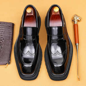 High-top genuine leather 2026 new style one-piece business formal dress <b>shoe</b> with English patterned glossy finish - Product Image 4