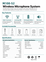 Système de microphones sans fil double M108-S2 2,4 GHz avec étui de transport portable, portée de 80 m, micros rechargeables pour karaoké et soirées
