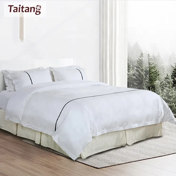Conjunto de cama de 100% algodão, conjunto de roupa de cama branca têxtil para hotel