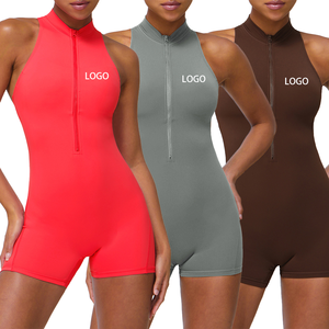 Vente en gros Gym Workout Sexy Zipper Ventre Serrage Nu Une Pièce Fitness Vêtements Cuisse Découpe Noir Élégant Halter Jumpsuit - Product Image 1