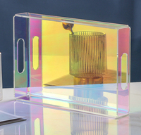Plateau acrylique irisé morden arc-en-ciel, plateau d'empilage coloré brillant rectangle acrylique plexiglas plateau arc-en-ciel