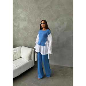 Conjunto de Punto de Lana Otoñal 1503, Camisa con Patrón de Rayas y Bordado con Detalles Decorativos - Product Image 4