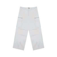 Pantalones Cargo Parachute de Pierna Ancha para Hombre, Blancos con Lavado Desgastado, Detalle de Cremallera, Bolsillos con Solapa, Cintura con Botones, Estilo Urbano, Logotipo Personalizado