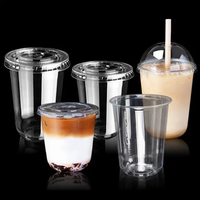 Gobelets en plastique transparent PET à paroi simple jetables de 260 ml, 300 ml, 360 ml, 400 ml, 500 ml, en forme de U, avec couvercles, logo personnalisé, gobelets à boba, gobelets à lait au thé