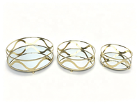 Ensemble de plateaux ronds en métal doré avec base miroir, plateaux décoratifs miroir pour bijoux, cosmétiques, desserts, table, décoration de maison, mariage, fête