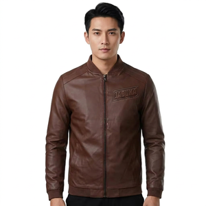 Vestes en cuir de mouton personnalisées pour hommes, 100% cuir véritable, écologiques, chauffantes, hiver, marron, pour adultes, logo en relief - Product Image 1