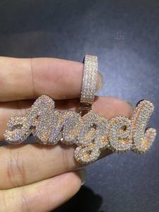 925 Sterling liontin malaikat perak lulus penguji berlian HipHop Iced Out liontin Moissanite kustom liontin nama huruf awal - Product Image 3