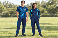 Conception personnalisée de tenue de football avec maillot, short et veste zippée, créez vos propres blocs de couleurs, emplacement de motifs et options de manches