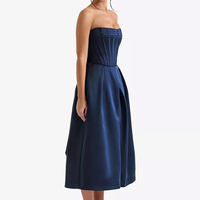 Robe midi élégante et décontractée pour femme, nouvelle collection Wisrise Fashion Factory, style marin sans bretelles, ourlet évasé, en satin tissé pour l'automne