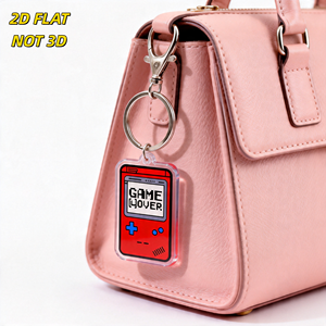 Retro Gaming Acrylic Keychain Game Over Pixel Screen On Red Handheld <strong>Console</strong>, Clear Charm With Metal Ring For Keys, Bags - Product Image 5