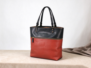Sac fourre-tout pour femme à blocs de couleur, sac à main de travail vintage en cuir PU avec empiècements jacquard, grande capacité - Product Image 3