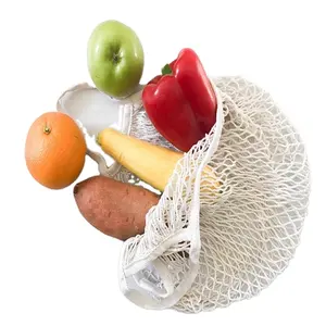 Saplı çanta sıcak satış Mesh ile dize Net kullanımlık organik pamuk Tote Mesh gıda alışveriş kolej tatil çanta sürdürülebilir