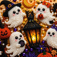 Kit de Peinture Diamant Halloween Lanterne Fantôme DIY Mosaïque Ronde à Percer Cadeau Artisanat pour Adulte Décoration Murale Maison Bureau