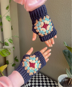 SZ194 unisexe hommes femmes rétro Crochet grand-mère carré mitaines tricoté à la main gants sans doigts à la main automne hiver gants - Product Image 3