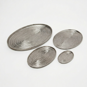 Aluminium Ribbed Luxury <b>Decorative</b> Tray Oval Serving Plate Modern <b>Table</b> <b>Decor</b> for Wedding Bar Mitzvah Christmas Dining - Product Image 1
