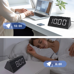 Emaf Home Decor Triangle Digital Snooze Horloge de bureau Horloges de table <span class=keywords><strong>en</strong></span> bois Luminosité réglable Volume Desktop Réveil LED <span class=keywords><strong>en</strong></span> bois - Product Image 5