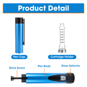 Pluma inyectora <span class=keywords><strong>de</strong></span> <span class=keywords><strong>insulina</strong></span> ajustable y reutilizable Blue Metal Pen 80U V1 con <span class=keywords><strong>cartucho</strong></span> <span class=keywords><strong>de</strong></span> 3ml y 50g - Product Image 2