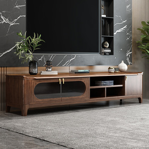 <b>Walnut</b> Solid Wood TV Cabinet And <b>Coffee</b> <b>Table</b> Combination Minimalist Design Storage Living Room Furniture - Product Image 4