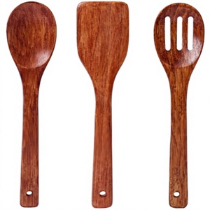 3-Piece Kitchen <b>Cooking</b> <b>Utensils</b> with Holder Heat Resistant Wood Spatula <b>Set</b> for Nonstick Cookware - Product Image 1