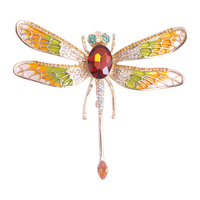 Broche de poitrine en alliage fantaisie pour femme, motif libellule grande taille, ornée de strass, personnalisable, vente en gros