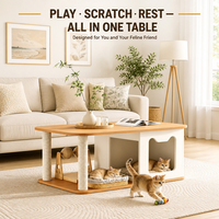 Table basse multifonctionnelle avec niche pour chat intégrée, double griffoir, mobilier intérieur partagé pour humains et animaux