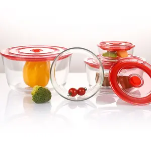 High borosilicate glass soup bowl straight edge round microwave oven, sealed with lid negative pressure preservation box