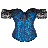 Corset court en dentelle à manches courtes pour bal masqué, tenue sexy en os