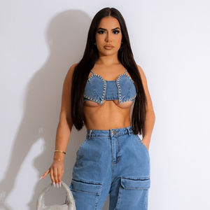 Tops sexy pour femmes, en denim, sans manches, à bretelles spaghetti, style <span class=keywords><strong>tube</strong></span>, mignons et matures - Product Image 5