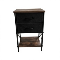 Table de chevet gain de place avec structure métallique et tiroir en tissu, meuble d'appoint en bois pour chambre à coucher