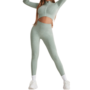 Conjunto Deportivo de Yoga de 2 Piezas para Mujer, Tejido Suave y Flexible de Poliéster/Nailon, Cómodo, Transpirable, Cintura Elástica - Product Image 1