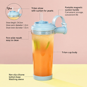 Botella de agua con pajita de Tritán de 850 ml, nueva, con orificio grande para té de burbujas, asa magnética portátil, para BOBA - Product Image 2